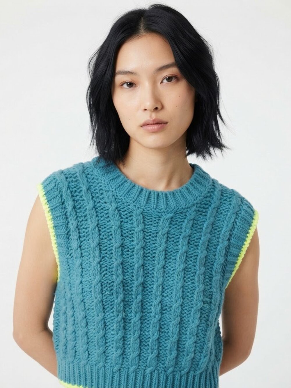 NWT Oliver Bonas Teal Chunky Cable Knit Sweater Vest New with tags